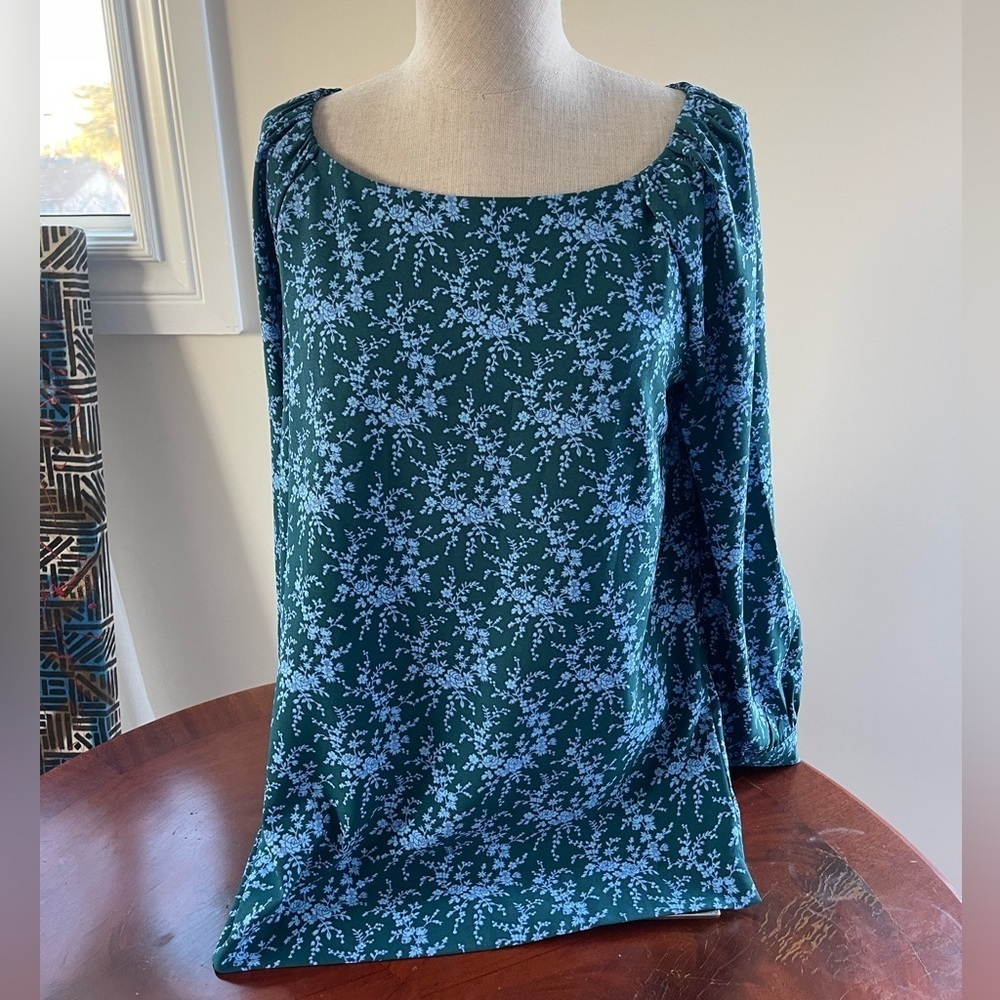 Lark & Ro Green Blue Floral Long Sleeve Blouse size 6